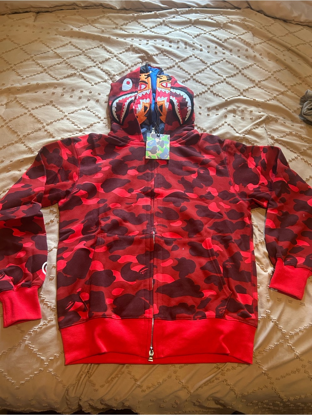 Bape hoodie red shark size medium